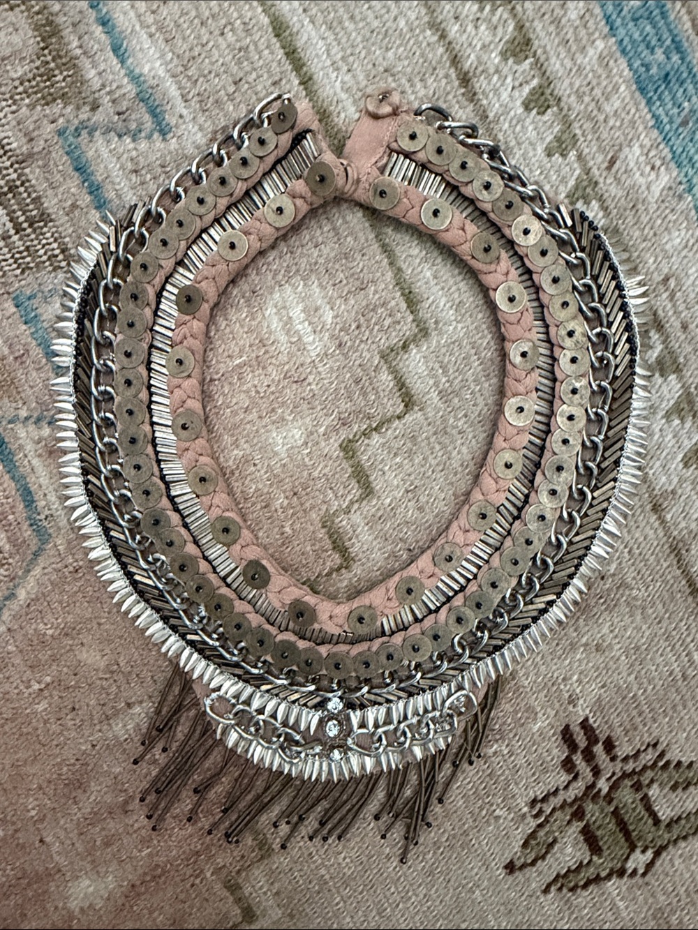 Mignonne Gavigan Blush and Silver Layered Fringe Collar Necklace